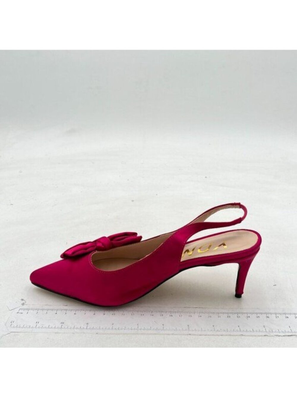 YDN Women Pointed Toe Bow Slingback Slip on Pumps Stiletto Mid Heels Red